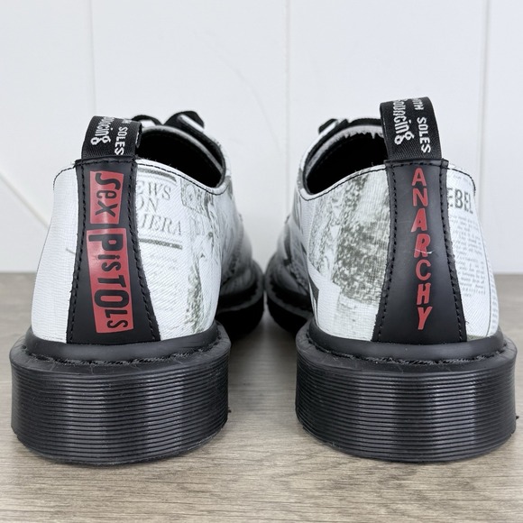 DR. MARTENS Sex Pistols 1461 Oxford Shoes Punk 3-Eye B/W Newspaper Mens Size 11 - Picture 7 of 11